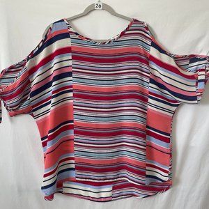 EST. 1946 Womens Multicolor Slit Sleeve Round Neck Striped Blouse Top Size XL
